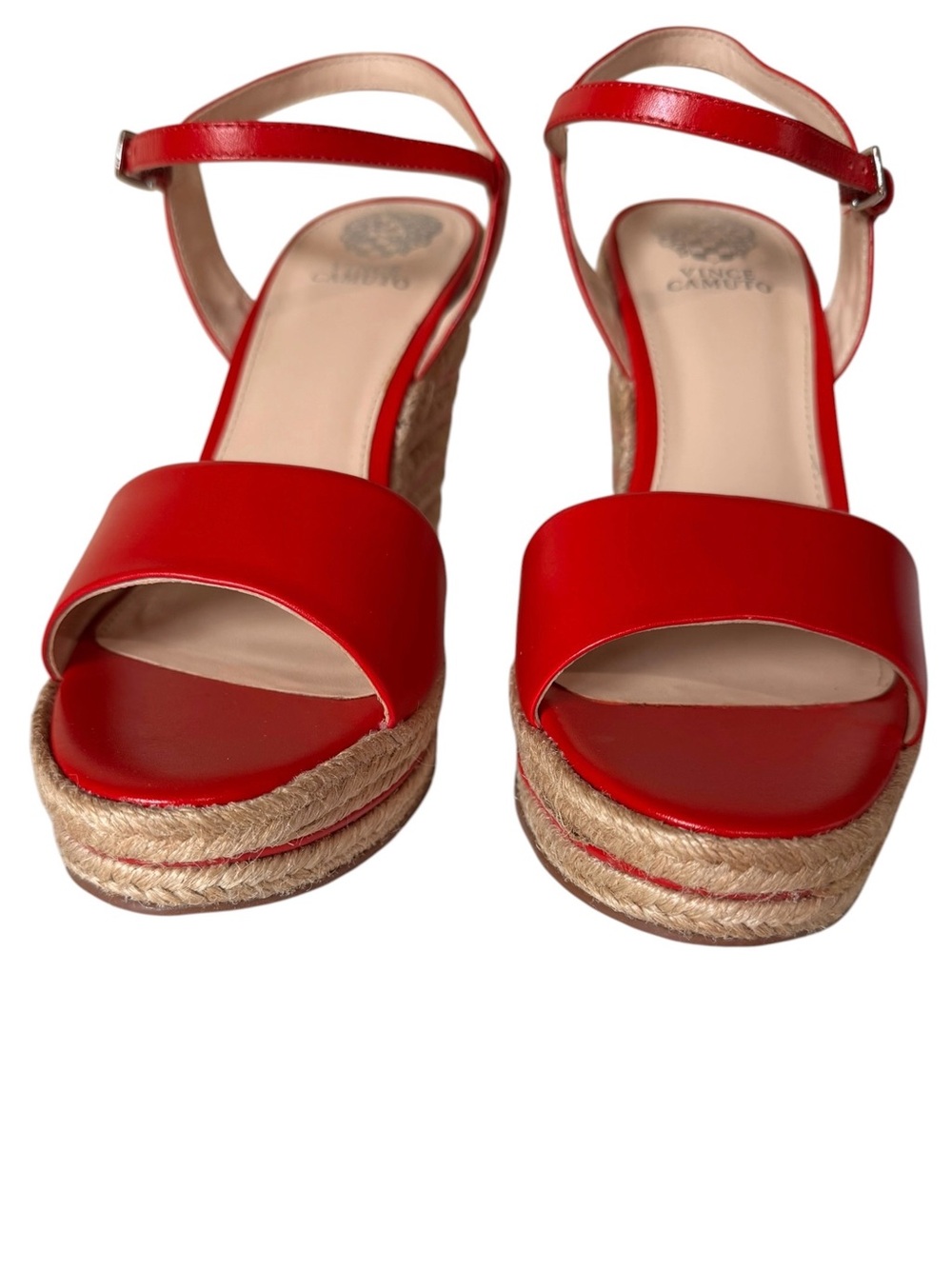 Vince Camuto Red Leather Espadrille Wedge Sandals Ankle Strap Size 10B - Picture 3 of 8